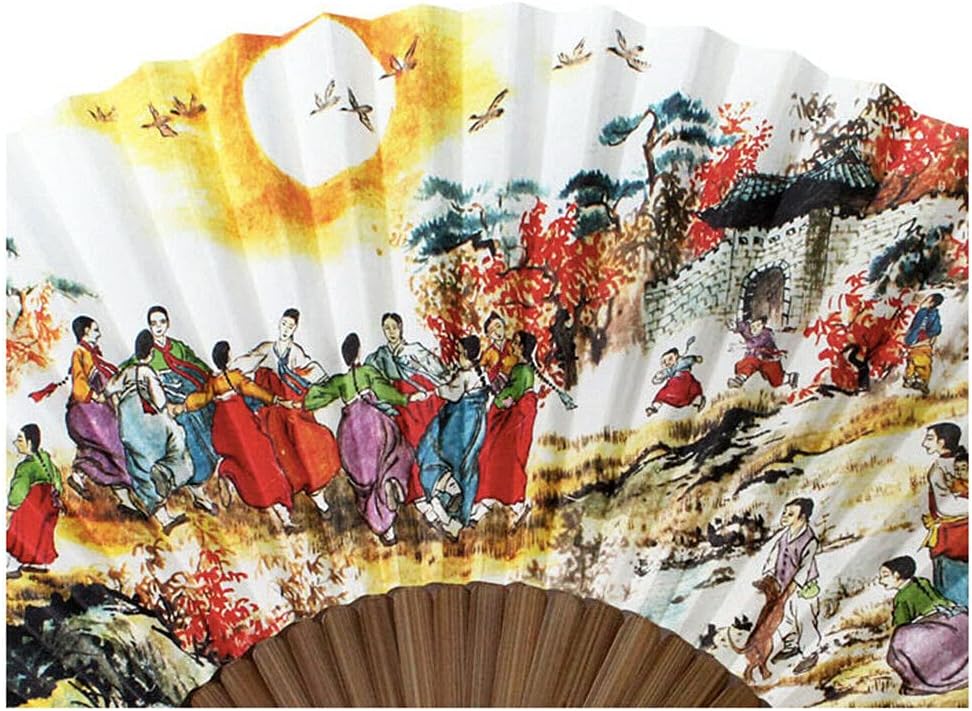 Korean Traditional Bamboo Hanji Hand Fan w/Norigae Folding Gift GANGGNAGSULAE