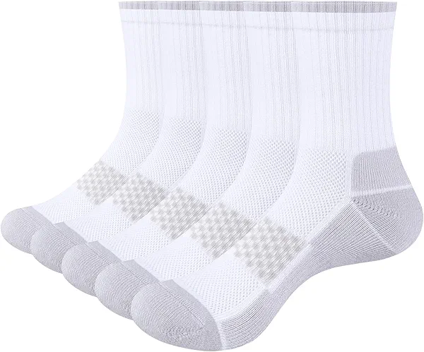 YUEDGE Womens Socks Moisture Wicking Cushioned Crew Socks For Women, Performance Gym Tennis Training Athletic Socks, 5 Pairs