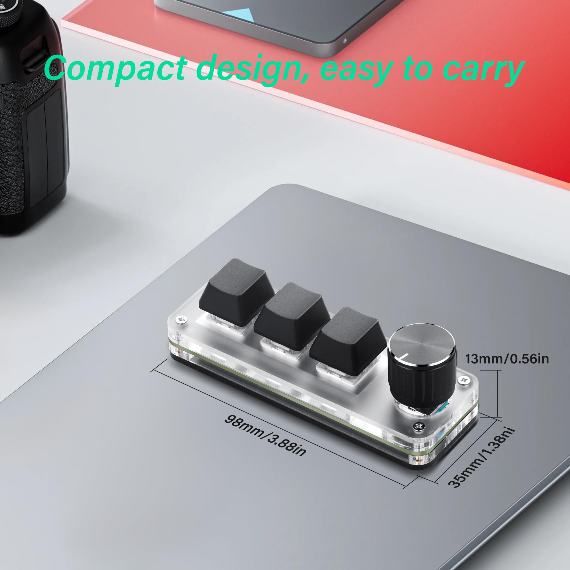 SinLoon Mini tastiera meccanica programmabile con 3 tasti e 1 manopola per le scorciatoie macro, configurazione PC per uso multidispositivo, tastiera portatile hot-swappable per gaming, ufficio, bea