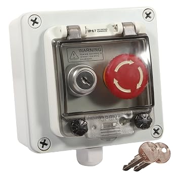 IP67 Waterproof Button Box Emergency Stop Switch Outdoor Anti Misoperation Protective Cover Key Push Lock Switch Instantaneous