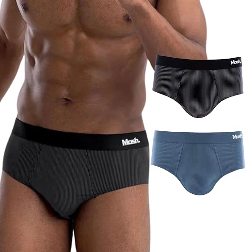 Cueca Slip Mash Sem Costura Microfibra Poliamida Toque Gelado Masculina Kit 2 Cuecas Slip Mash Poliamida Toque Gelado Respirável Risca Giz Masculina