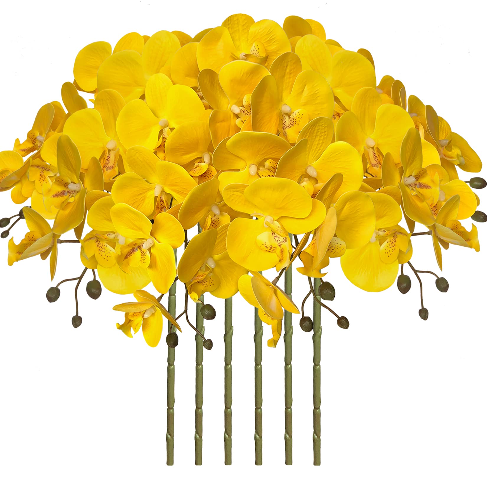 FagusHome 32 Inch Artificial Phalaenopsis Flowers 6 Pcs Artificial Orchid Flowers Stem Plants for Home Décor (Yellow)