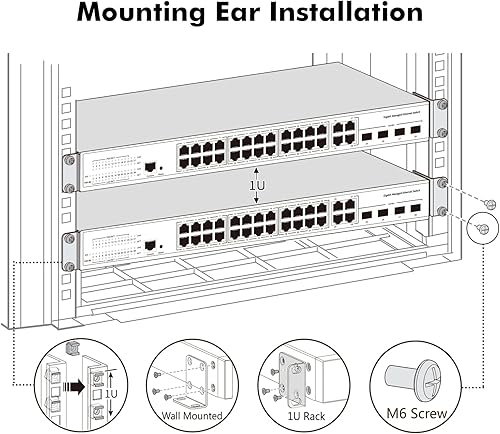 Miniatura 3 de MokerLink Kit de montaje en rack para interruptores de 17.3 pulgadas de ancho, distancia de orificio ajustable, kit universal, compatible con la