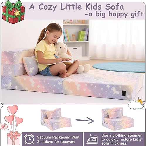Miniatura 9 de Tiita Colchón plegable de suelo para niños, sofá cama plegable para niños pequeños, futón que brilla en la oscuridad, silla plegable con bolsa de