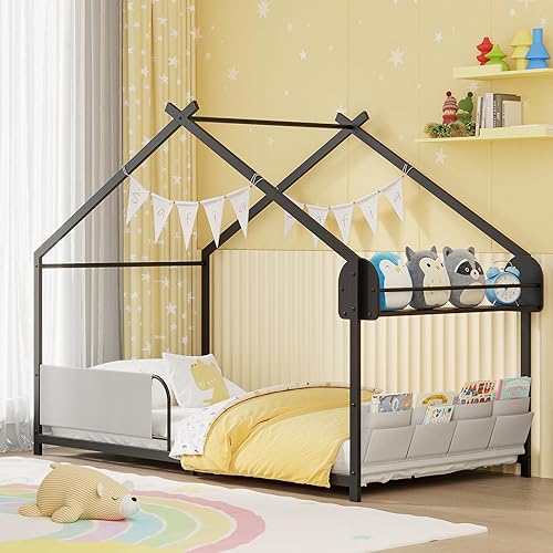 Timy House Shape Twin Size Montessori House Bed Metal Floor