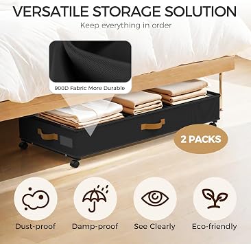 75L 2 Pack Adjustable Under Bed Storage with Wheels