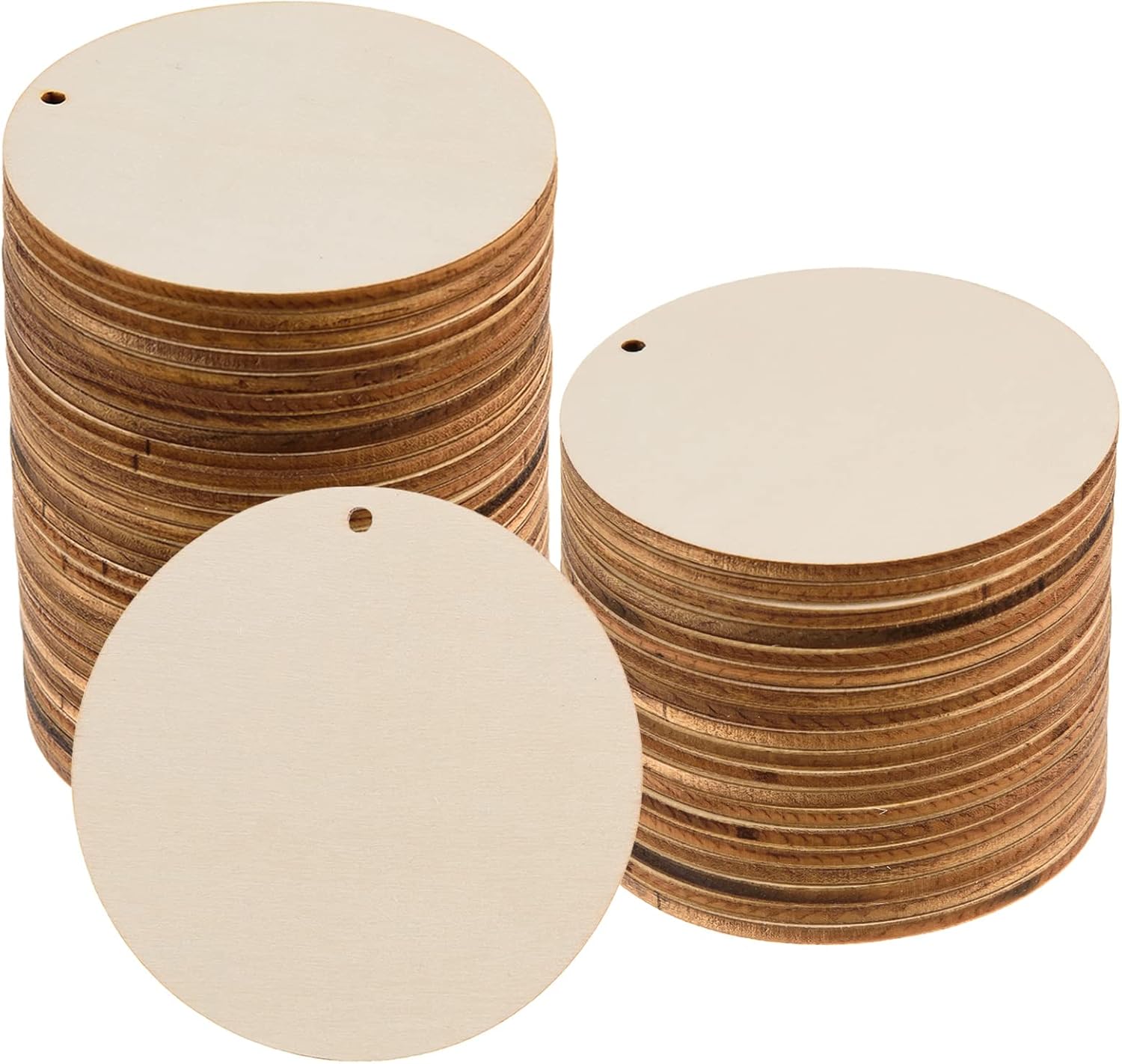 150 Pcs Unfinished Wooden Circles with Holes 2 Inch Wood Rounds Tags Blank Natural Round Wood Discs for Crafts Wooden Circle Cutouts Ornaments for DIY Crafts, Parties, Birthday, Christmas, Home Decor