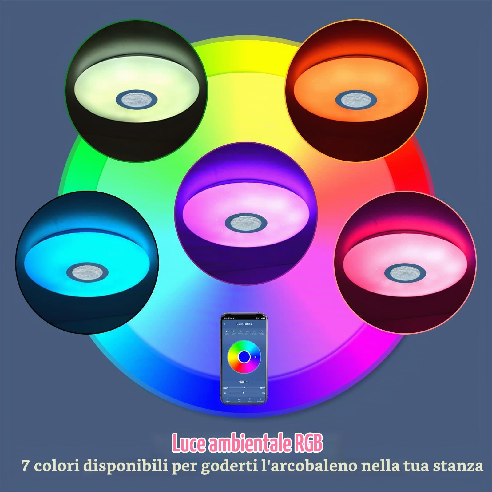 JDONG Plafoniera a led con telecomando e app dimmerabile 24W Bluetooth Ø30CM