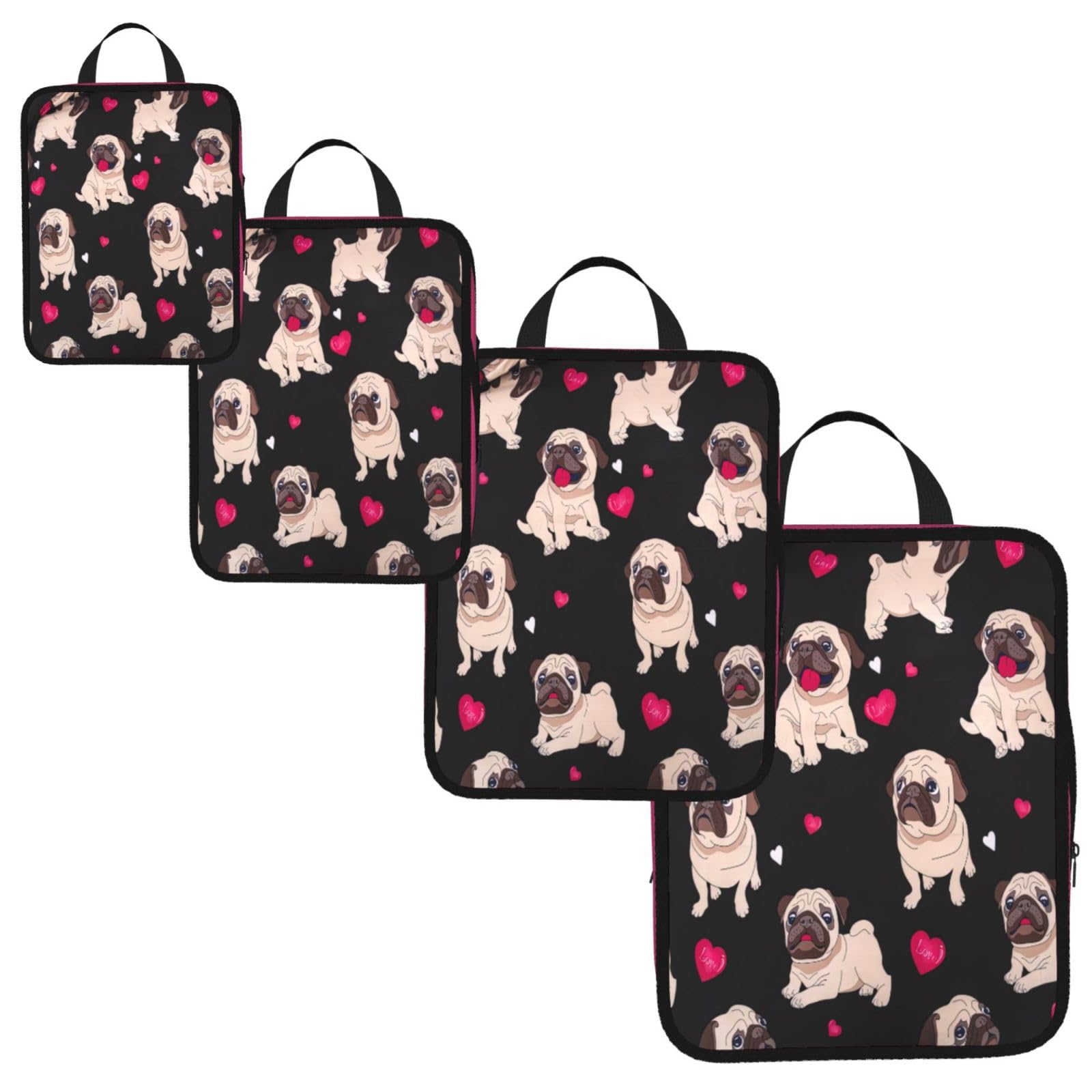 Cute Pug Print 4 Set Compression Packing Cubes for Suitcases,Expandable Storage Bags Organizers