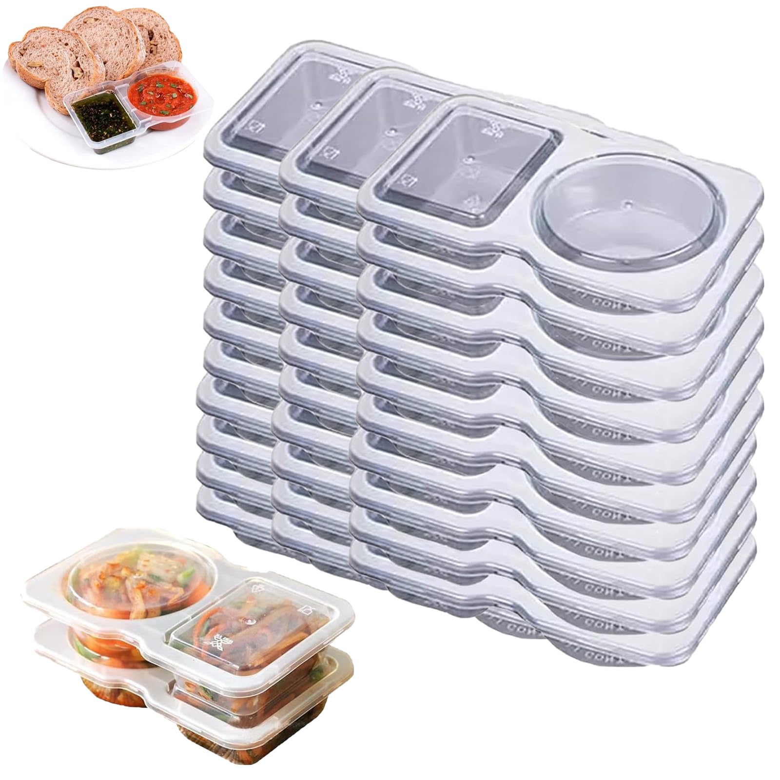 Mzvoo 30Pcs Snack Pots 2 Compartments,Mini Snack Containers With Lids,Snack Box With Compartments,Snack Packs Reusable,Snack Packs,Reusable Snack Pack Containers,For Sauce Condiment And Dip