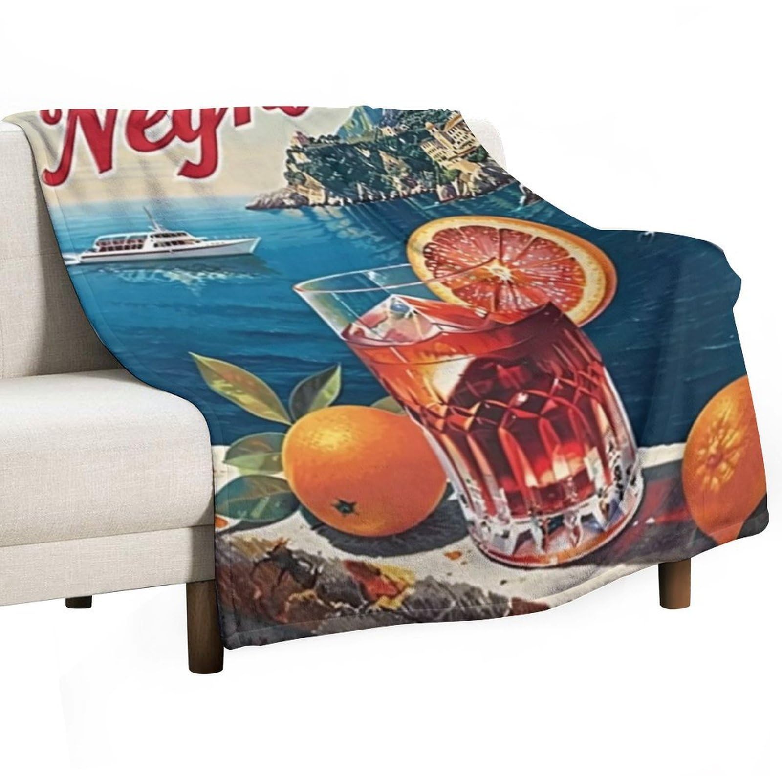 YHGSREUOH Negroni Cocktail Italian Coastal Town 04 Flannel Blankets Fleece Soft Throw Lightweight Plush Gifts for Couch, Bed, Cozy Sofa Plush, Chair, Lovers 80x100cm(30x40in)