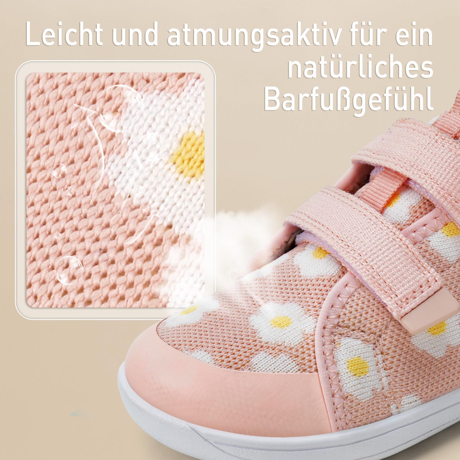 IceUnicorn Kinder Barfußschuhe Breite Zehenbox Jungen Mädchen Hausschuhe Minimalistische Outdoor Traillaufschuhe Walking Schuhe(Nude Pink, 24EU Weit)