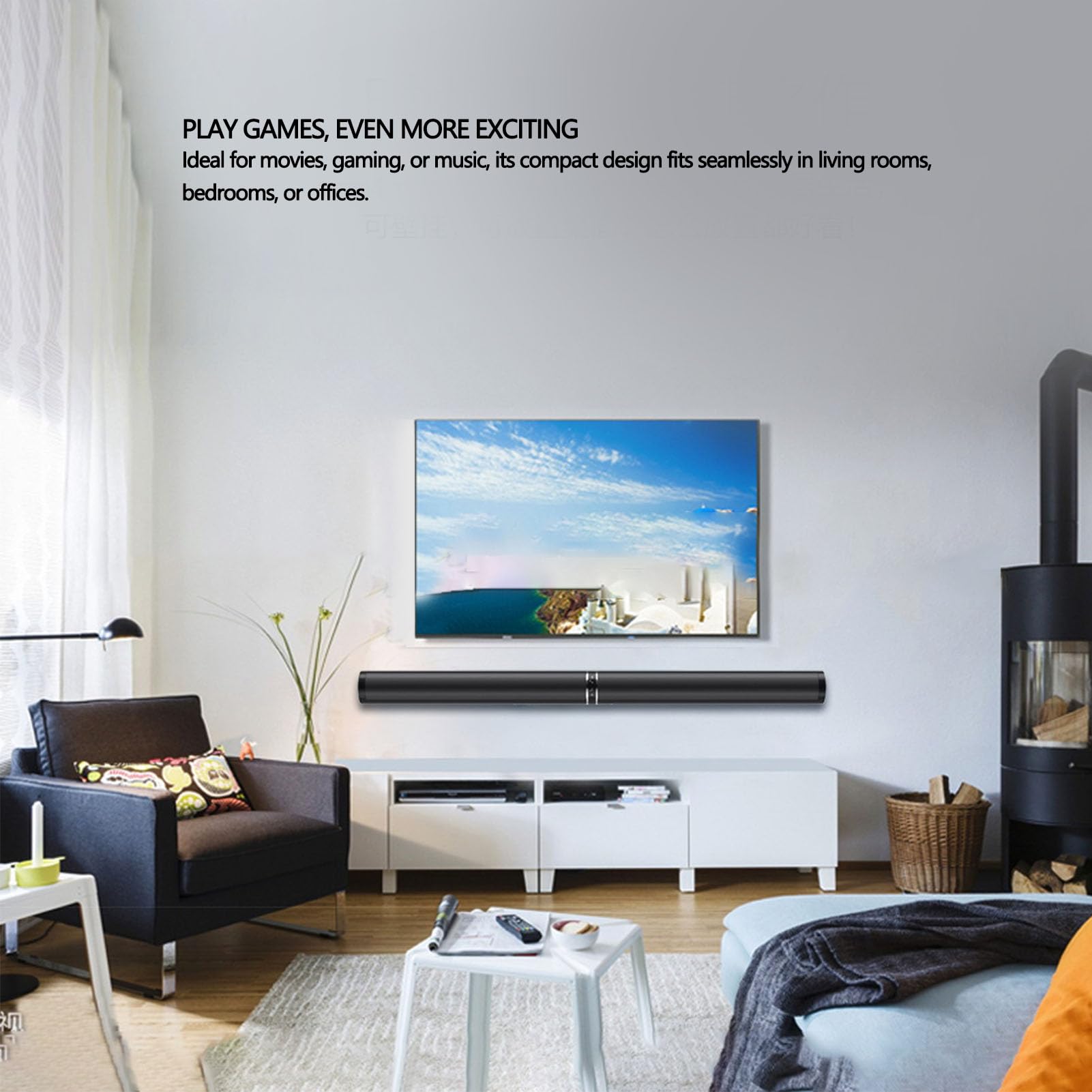 Fockety Soundbar, Odłączany Głośnik Domowy 2 w 1 Zestaw Kina Domowego z Dźwiękiem Przestrzennym Głośnik Kina Domowego do Projektorów Telewizyjnych i Komputerowych (wtyczka UE)