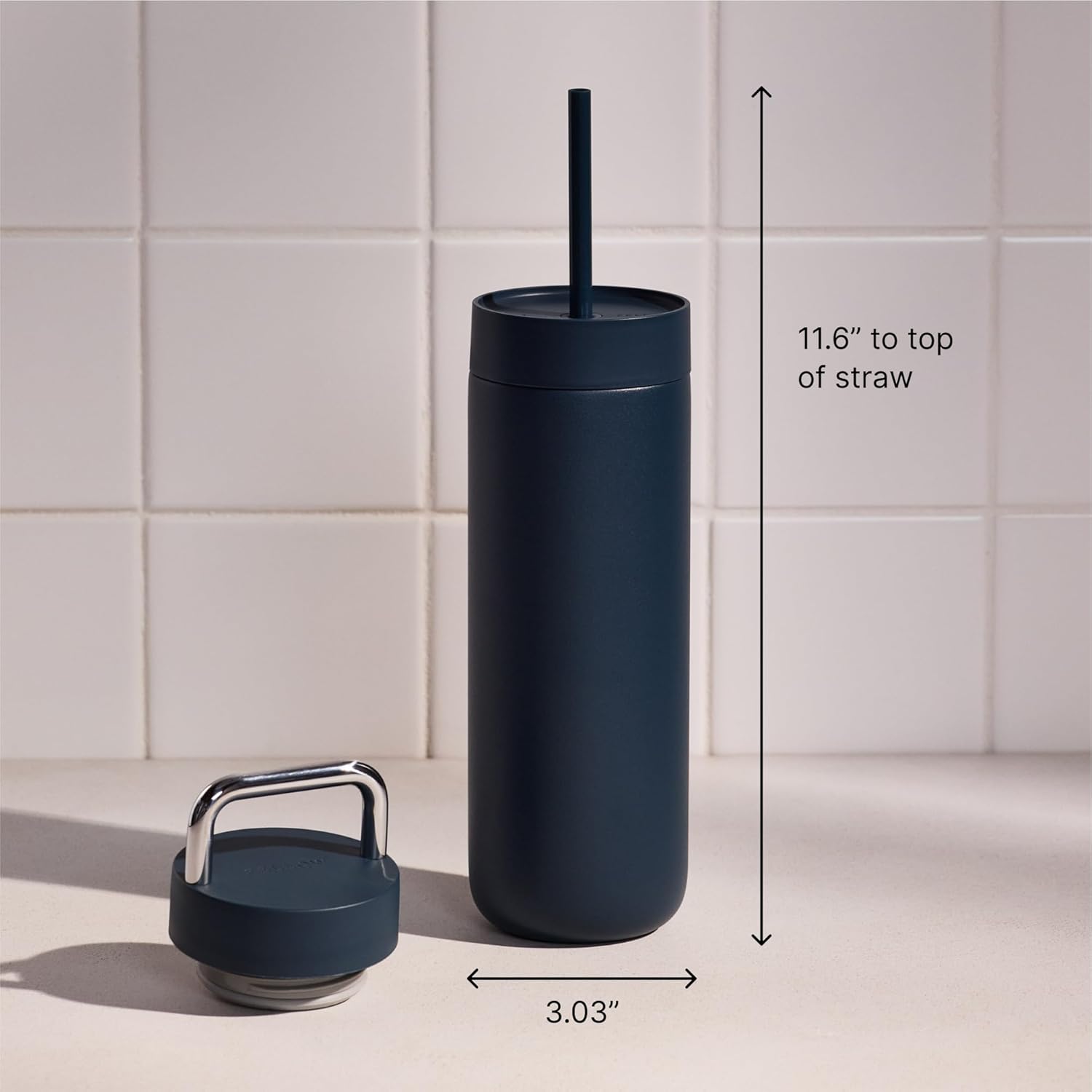 Fellow 20 oz Carter Water Bottle with 2 Lids - Leak-Proof Lid with Metal Handle - Cold Lid with Straw - Ceramic Interior & Vacuum-Insulated Stainless Steel - Stone Blue - Image 5