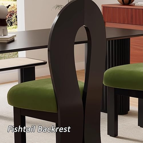 Miniatura 3 de JKGHK - Juego de sillas de comedor, sillas de cocina con respaldo de sirena, silla de comedor tapizada con patas de madera, silla de ocio para el