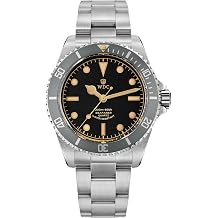 watchdives WD5513Q Men's Vintage Dive Watch Japan VH31 Sweep Second Quartz Watches 40mm Domed Sapphire Crystal 200m Waterproof Wrist Watch Super Luminous 316L Stainless Steel Bracelet with Milled Clasp Matte Black/ Yellow