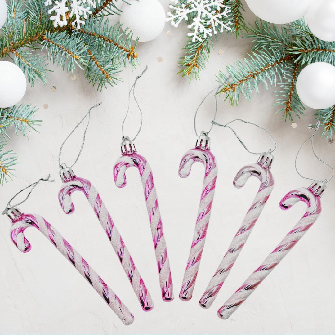 Glitter Candy Cane Christmas Tree Hanging Decoration Bauble Xmas Ornament Pack of 6-13cm (Blush)