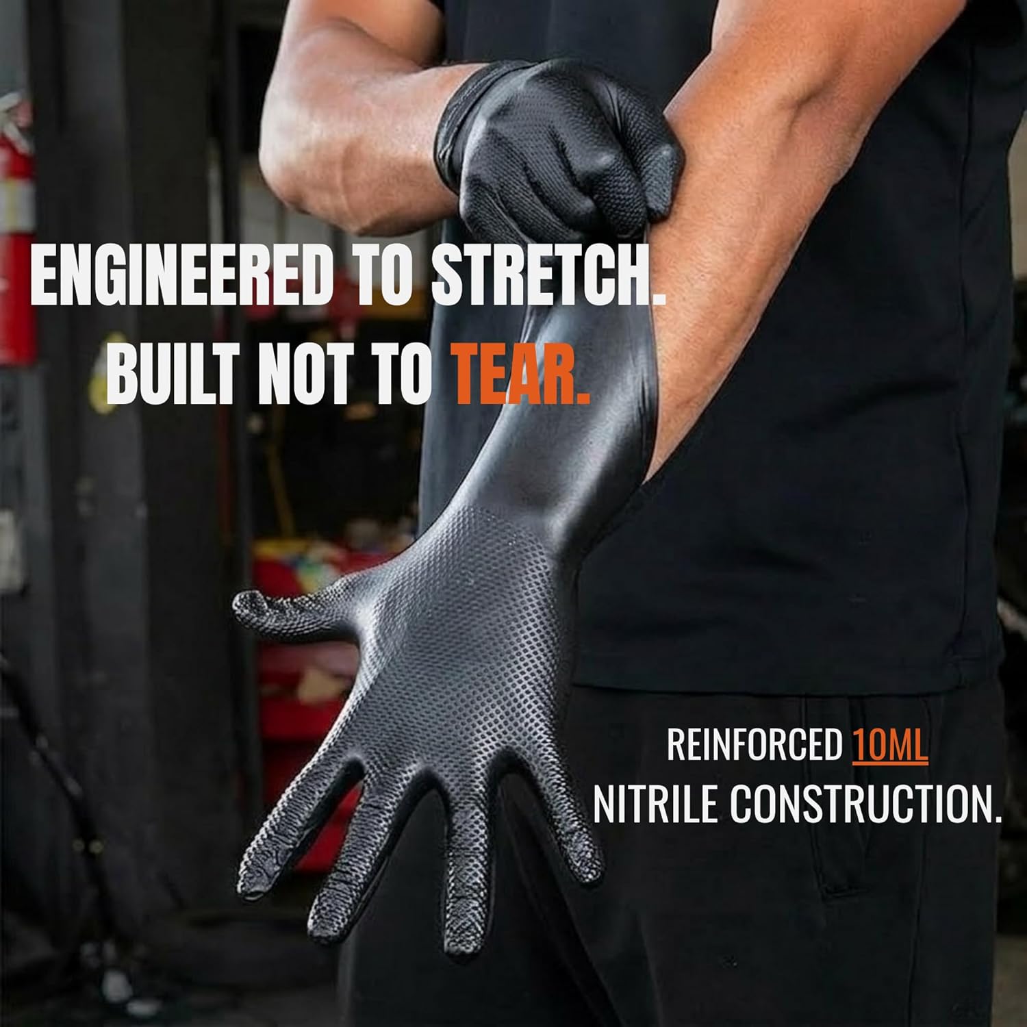 10 Mil Heavy-Duty Black Nitrile Gloves, Diamond Grip, Mechanic Grade, Latex & Powder Free, 1000 Count Bulk