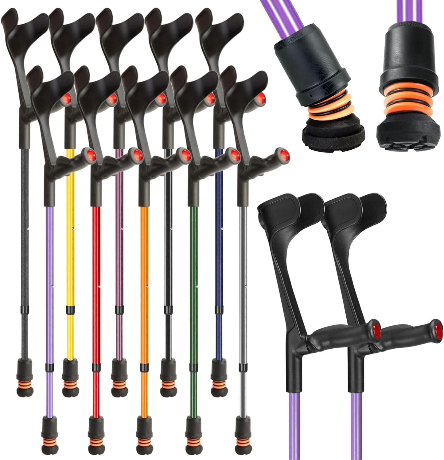 Flexyfoot Shock Absorbing Comfy Grip Adjustable Crutches - Lilac - Pair | Improve Safety, Improve Comfort, Reduce Shocks & Jarring