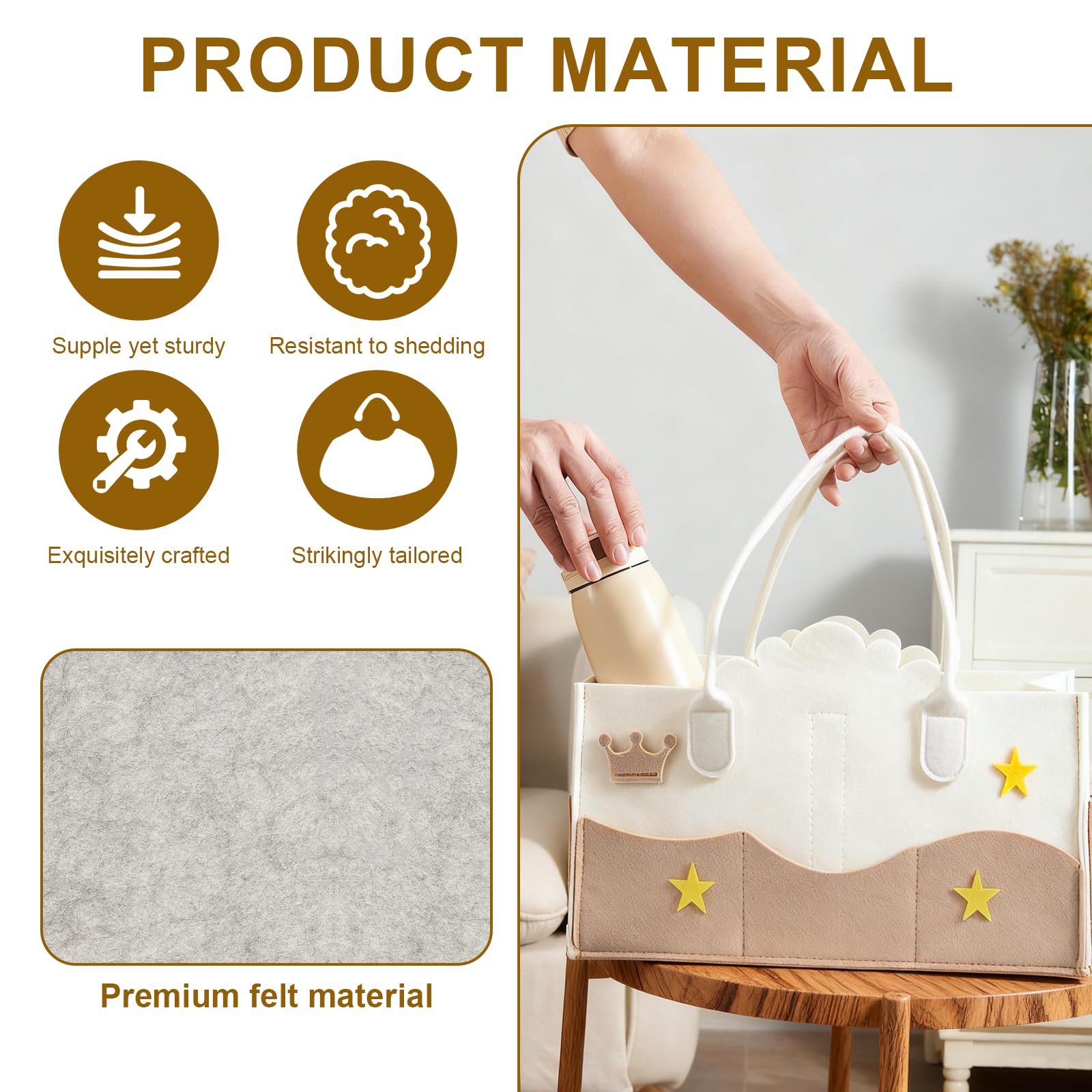 xiruiubao Changing Organiser Home Felt Material Nappy Wrap Organiser, Changing Basket with Removable Compartments - Image 3