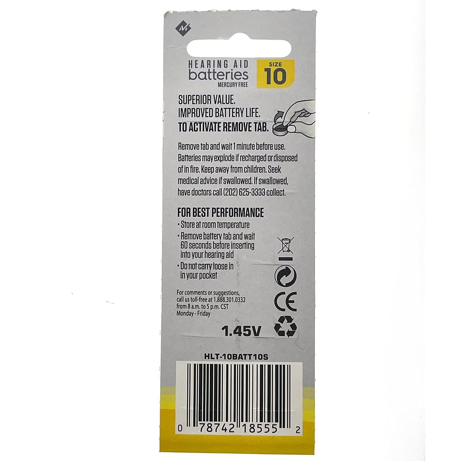 Exell Battery 4X 10pk 1.45V Size 10 Hearing Aid Battery Zero Mercury Long Tab Easy to Insert Replaces VT10, XL10, AP10, 10HPX, 10A, R10ZA, 10AE, L10ZA, AC230E, ME10Z, PR536, DA230, ZA10, V10AT, PR536