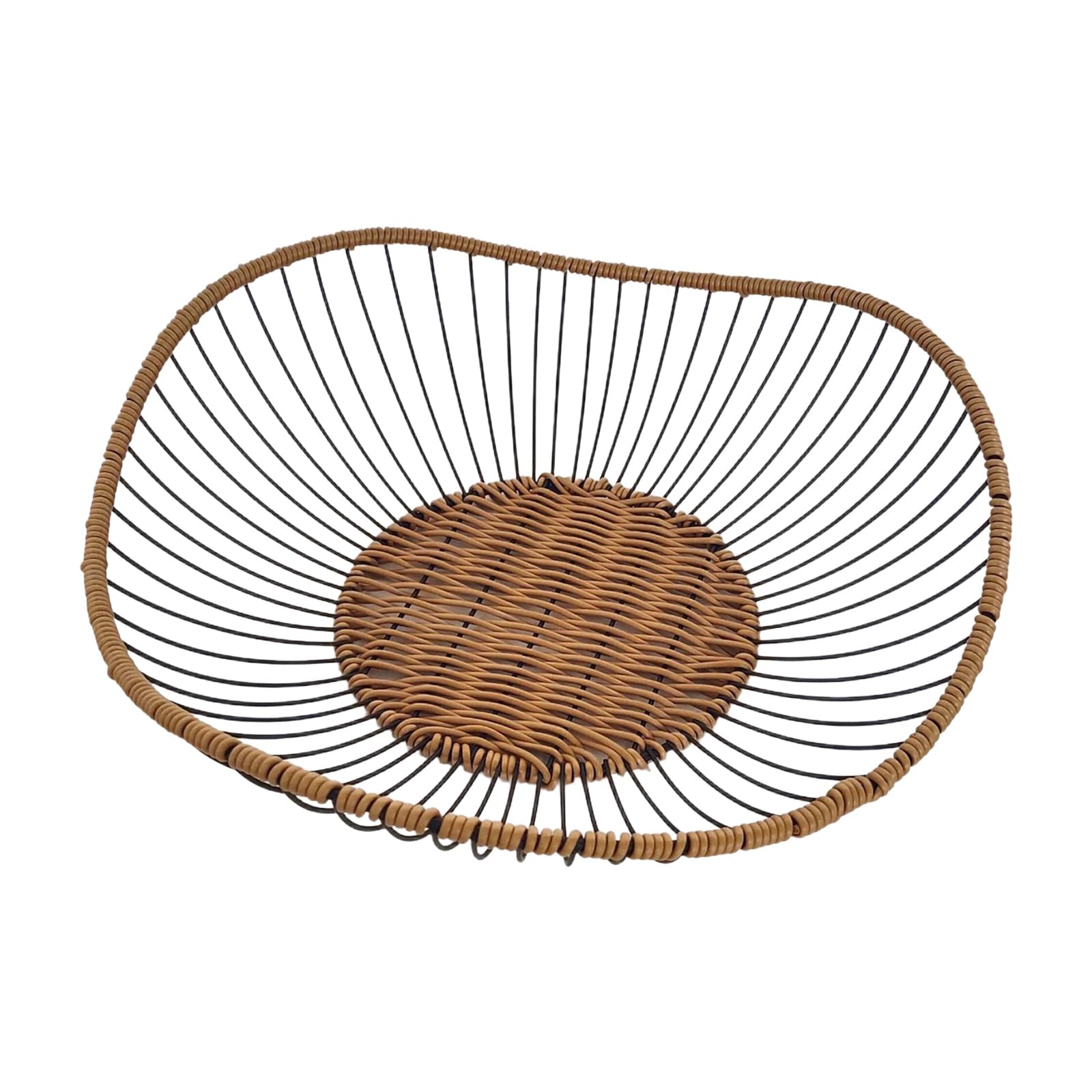 Woven Iron Fruit and Vegetable Drain Basket Decorative Tray for Kitchen with Natural Rattan Design Interlaced Basket