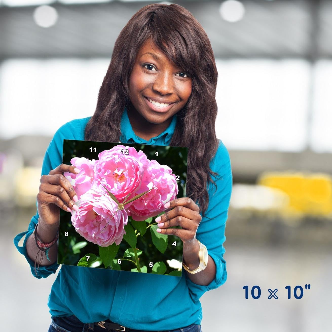 3dRose LLC Beautiful Bouquet of Pink Roses Flowers Wall Clock, 10 by 10-Inch