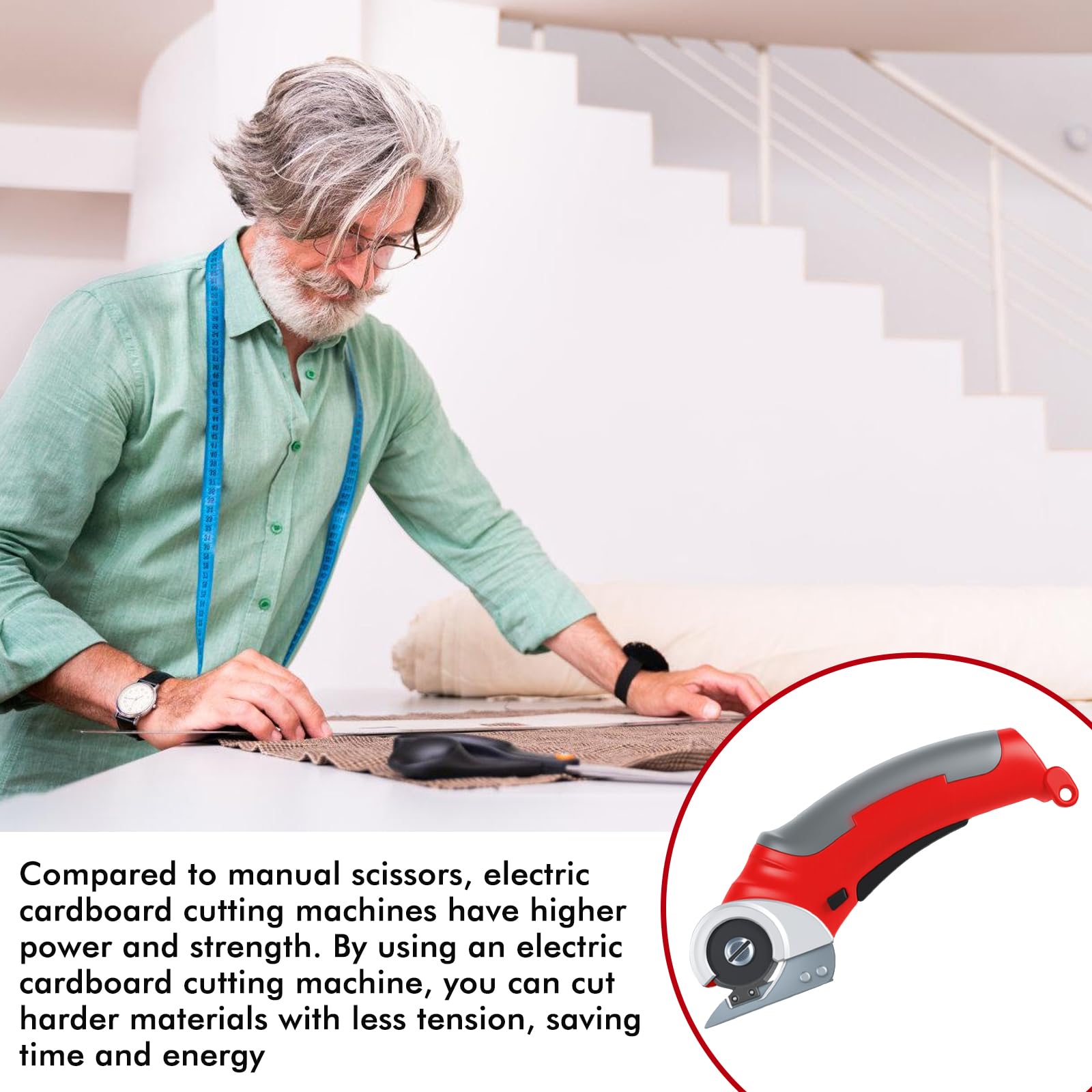 Cortador de cartón eléctrico, 2000 Mah, tijeras eléctricas, 4,2 V, tijeras eléctricas con interruptor de seguridad, para telas alfombras de cuero (rojo)