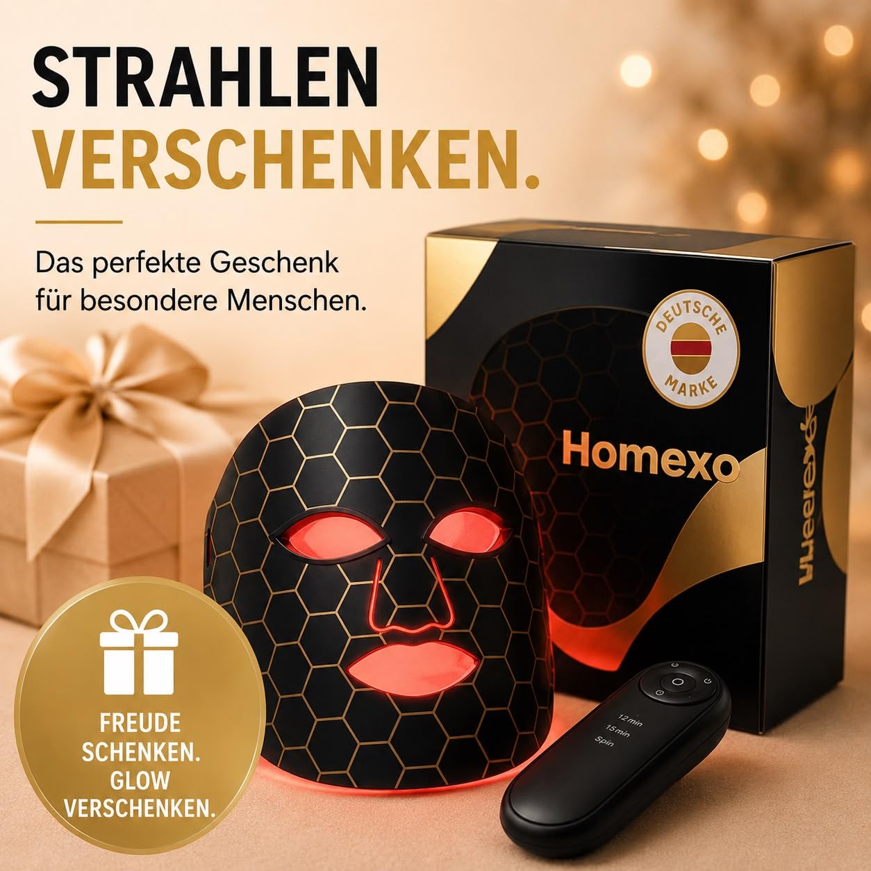 LED Gesichtsmaske Lichttherapie, Geprüfte Qualität, 7 Farben, 850nm NIR, Rotlicht für straffe Haut, Anti-Aging Beauty Maske mit Fernbedienung & Augenschutz