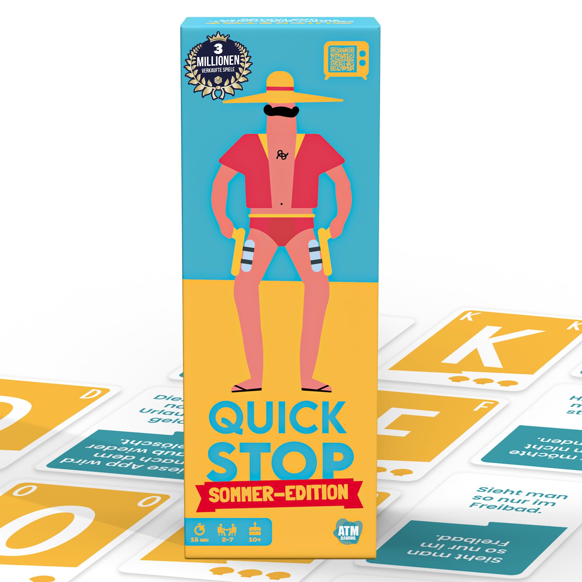 ATM Gaming Quickstop - Das Buchstaben-Duell - Sommer-Edition - Kartenspiel für Jugendliche und Erwachsene - Schnell und Verrückt - 2 bis 7 Spieler - Kartenspiel ab 10 Jahren - Reisespiel