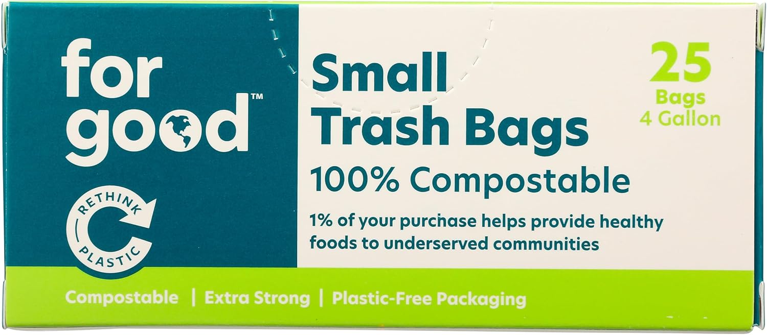 For Good Compostable Small Trash Bags, 4 Gallon, 25 Counts (Pack of 6)