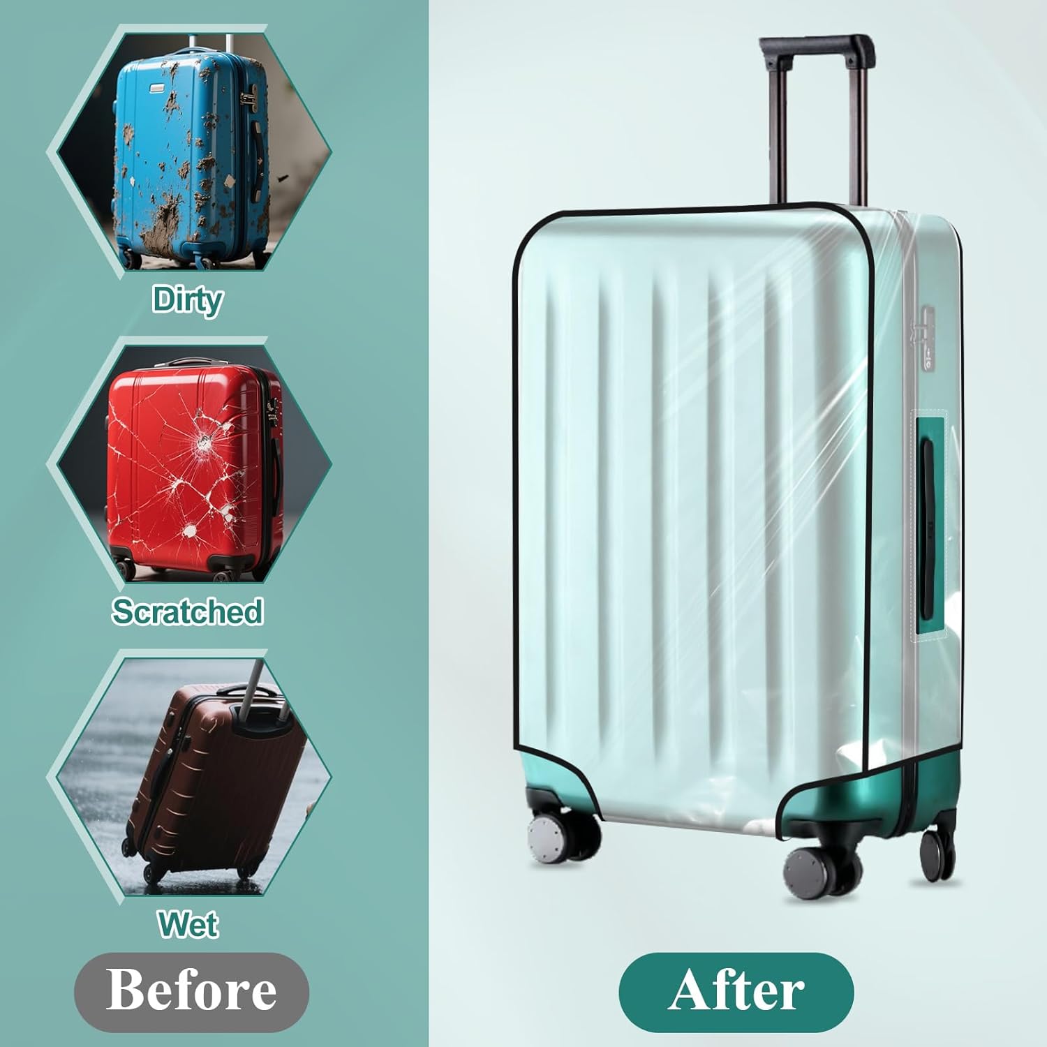 3 Pcs Clear Luggage Cover Protector, Thicken TSA Approved Suitcase Protector 20" PVC Waterproof Covers Transparent Luggage Protective Cover Case for Wheeled Suitcase - Image 5