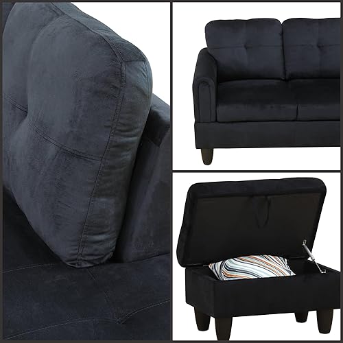 Miniatura 6 de Sofá seccional en forma de L con diván y otomana de almacenamiento, sofá modular convertible de 3 piezas para juegos de muebles de sala y