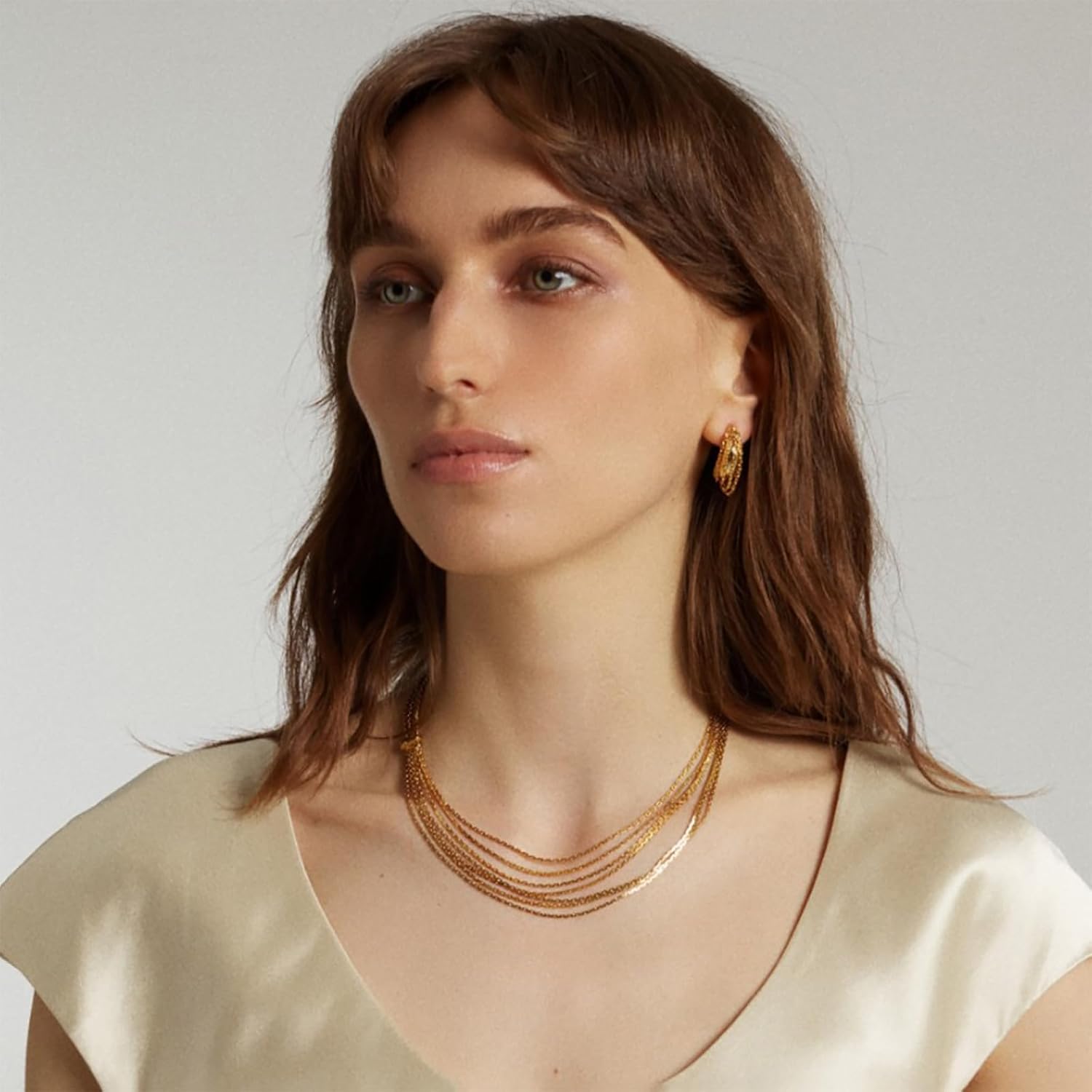 Gold Multi Strand Necklace, Layered Chain Choker Necklace, Adjustable Statement Jewelry for Women - Image 4