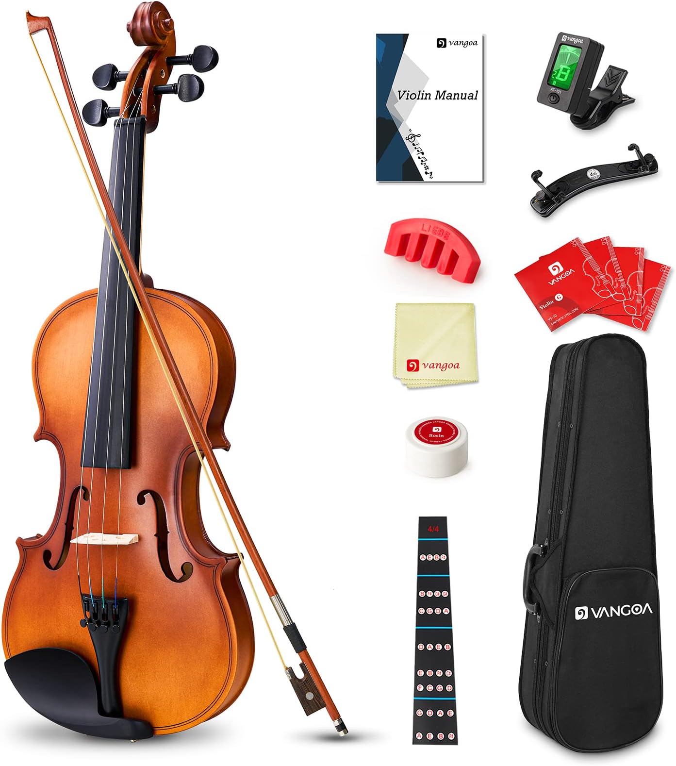 4/4 Violin Full Size Set Spruce Acoustic Violin Fiddle Beginner Kit for Adults Students Kids Teens with Hard Case, Rosin, Shoulder Rest, Bow, Strings, Note Stickers, Mute, Manual, Natural