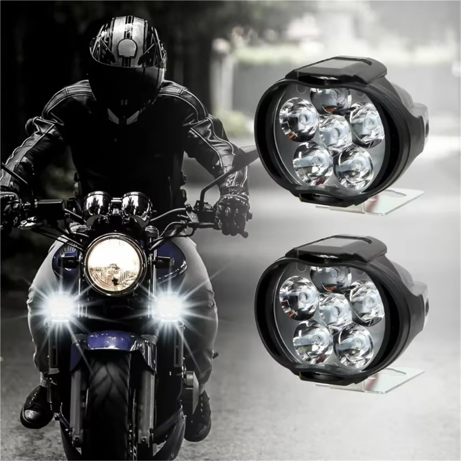 Phare Avant Moto Phares Moto Feux Auxiliaires Scooter Projecteurs Ampoules Antibrouillard À 6 LED Feux Travail Avec Interrupteur Feux Phare(4 piece)
