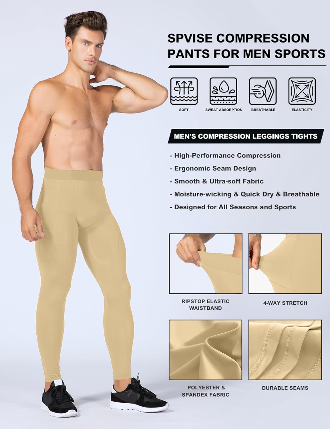 SPVISE Compression Pants Men Leggings for Sports Gym Cool Dry Athletic Tights Base Layer for Running Football Basketball Yoga - Image 5