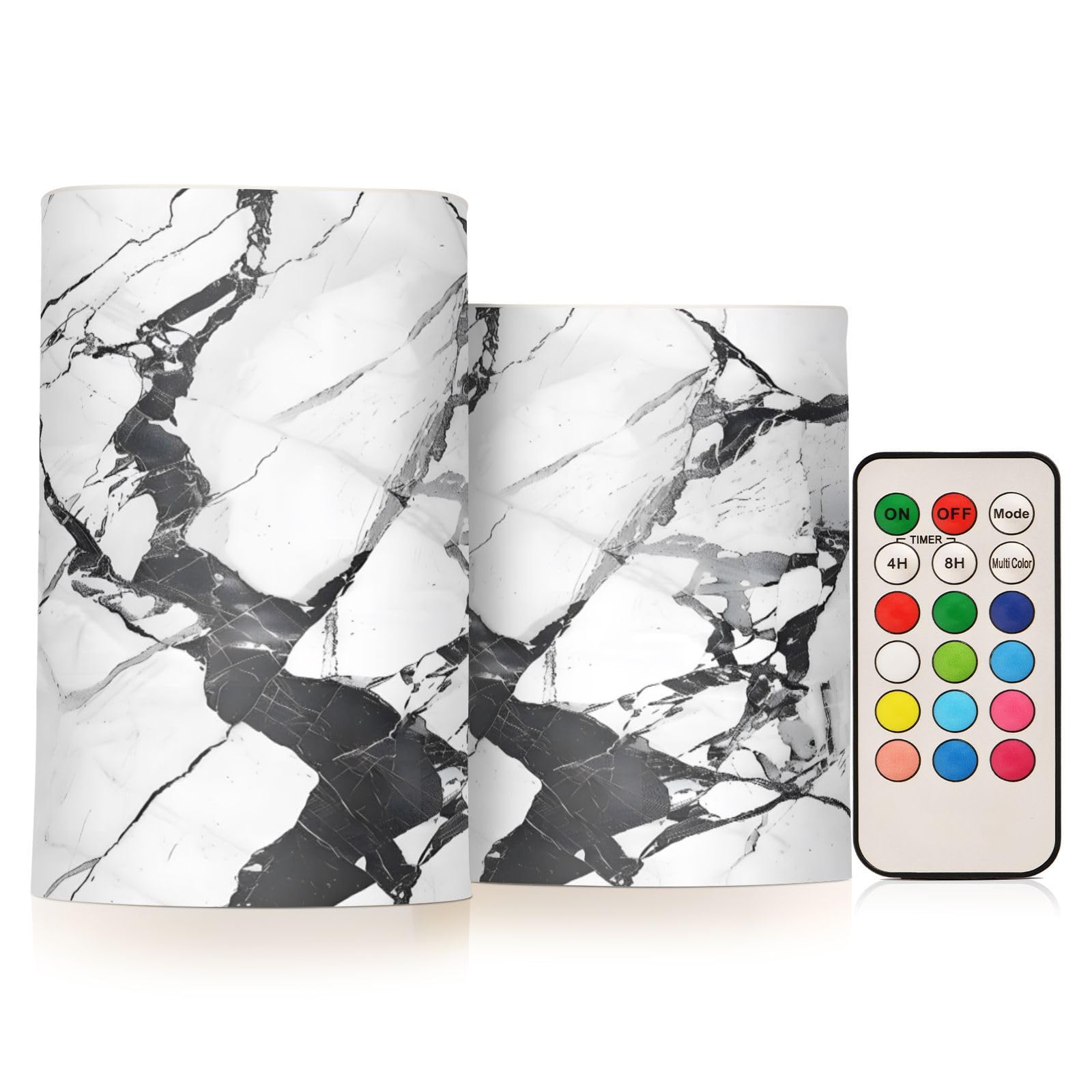 Flickering Flameless Candles Marble Black White LED Candles with Remote Timer Set of 2 Battery Operated Candle Home Decoration