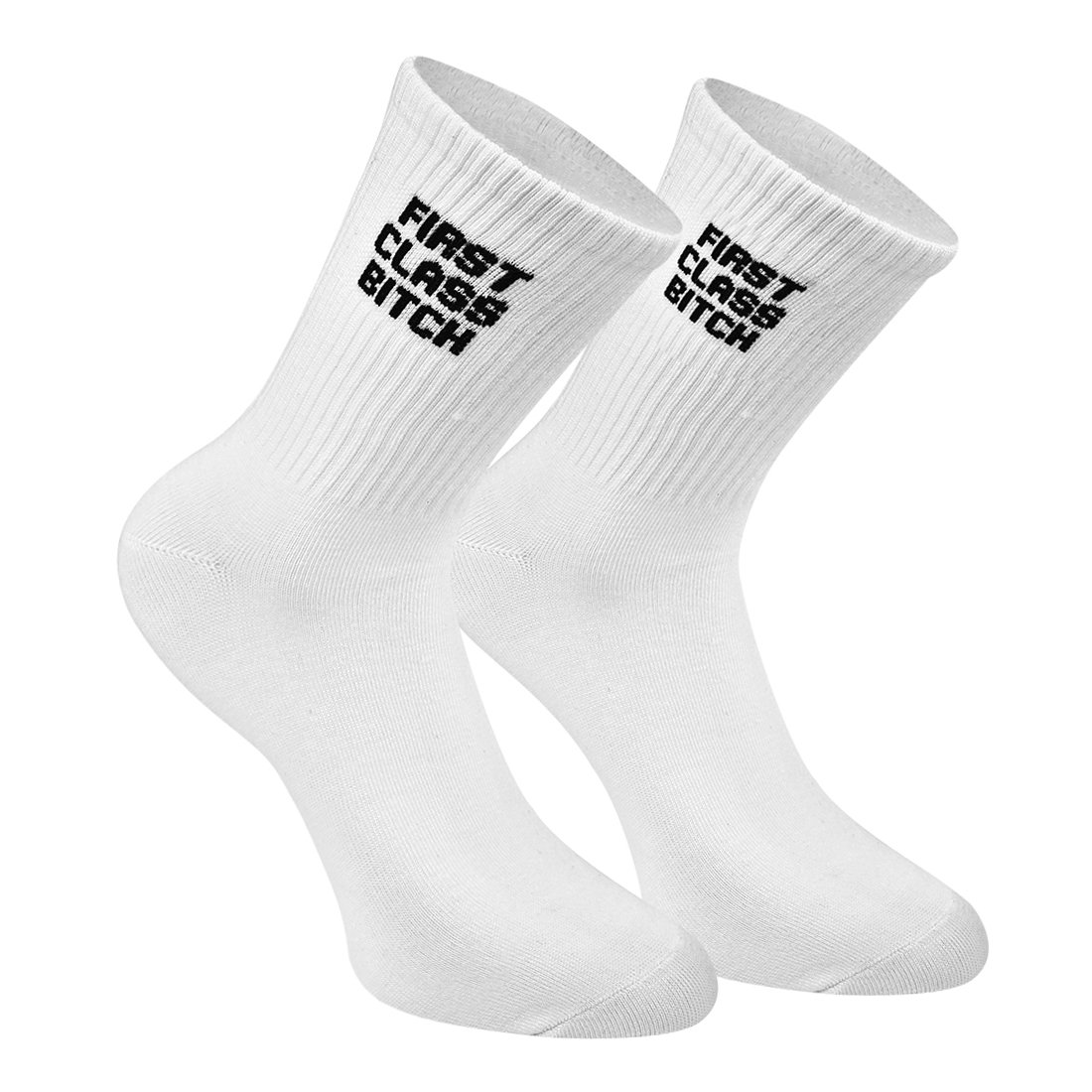 Unisex Sick Socks Funny Socks First CALSS Bitch Tube Socks for Women Men White