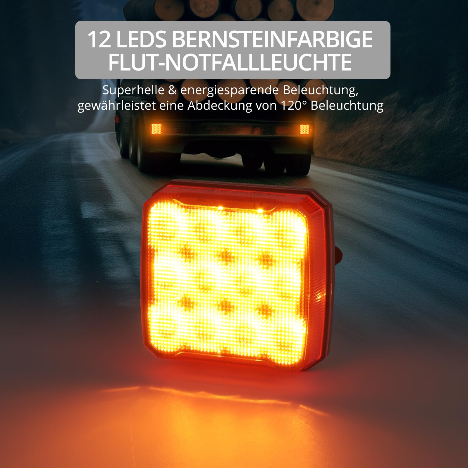 Justech 2er Warnleuchten Wiederaufladbare Warnlicht Magnetische Rundumleuchte 18 Blinkmodi, IP65 Wasserdicht, 2000mAh Akku, Magnetische Befestigung Blinklichter für Sichere Nutzung Bernstein