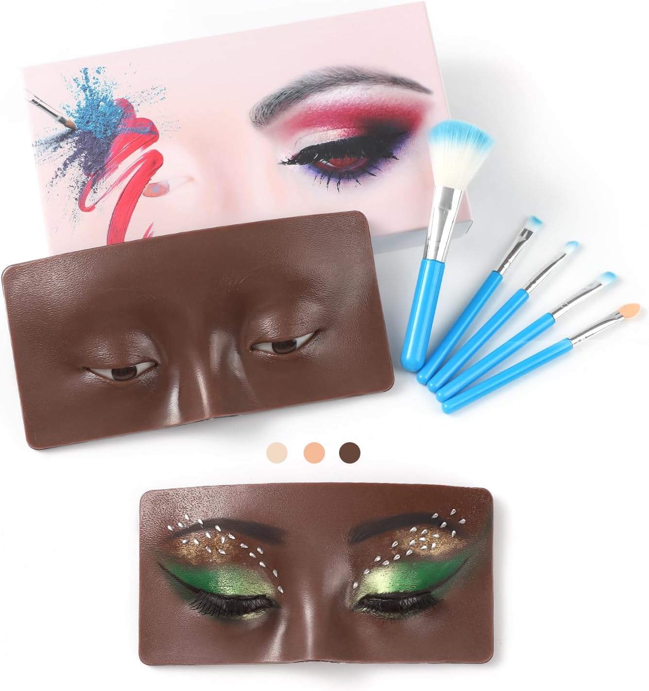 Makeup Practice Face Board, 3D Reusable Silicone Make up Mannequin Face with 5PCS Brush, Eye Makeup Practice Face for Beginner or Professional Enthusiasts