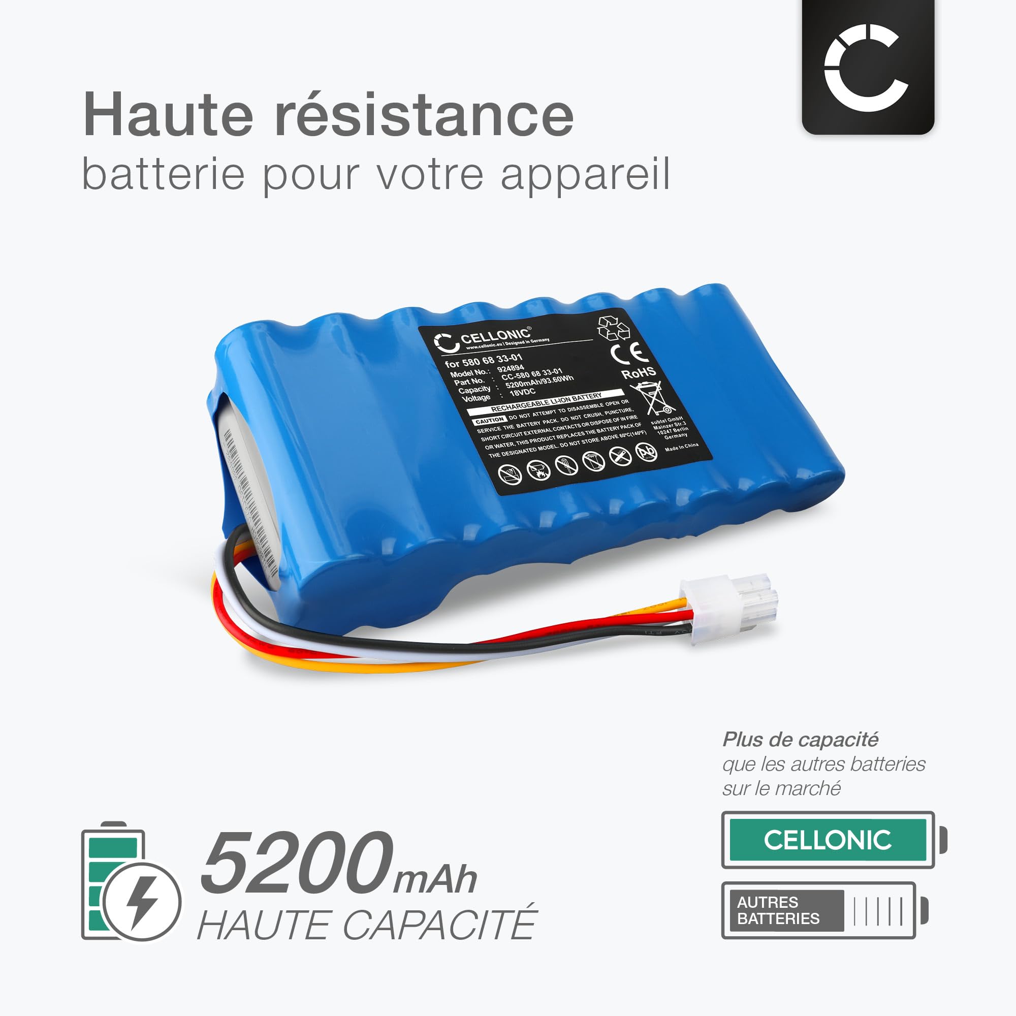 CELLONIC® Batterie 580 68 33-01, 580 68 33-02,580 68 33-03 18V 5200mAh Li ION pour Husqvarna Automower 420/440 / 320/550/ 520 Outillage portatif perceuse visseuse