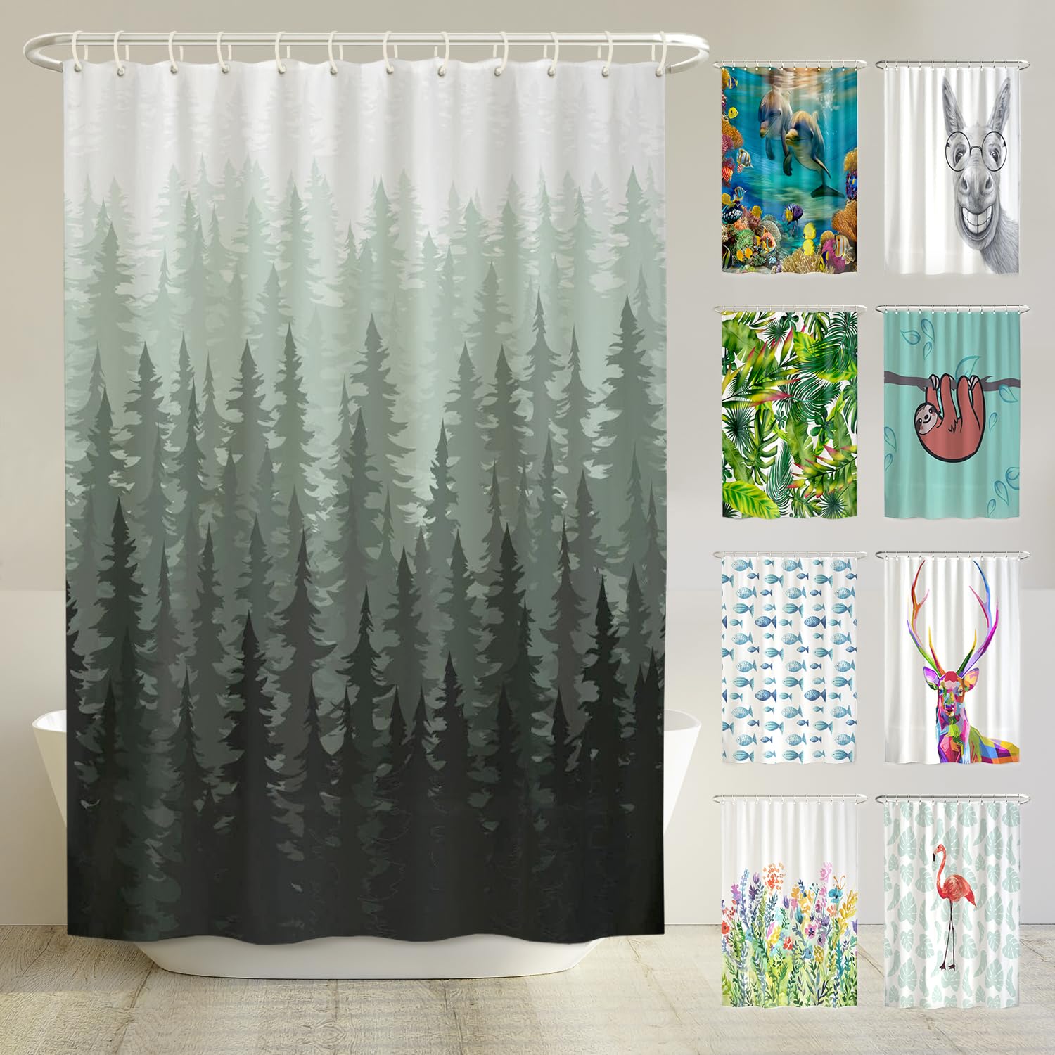 MSV Anti-Schimmel Duschvorhang – 180x200 Cm, Mit 12 Ringen, Design „Delfine“, Polyester