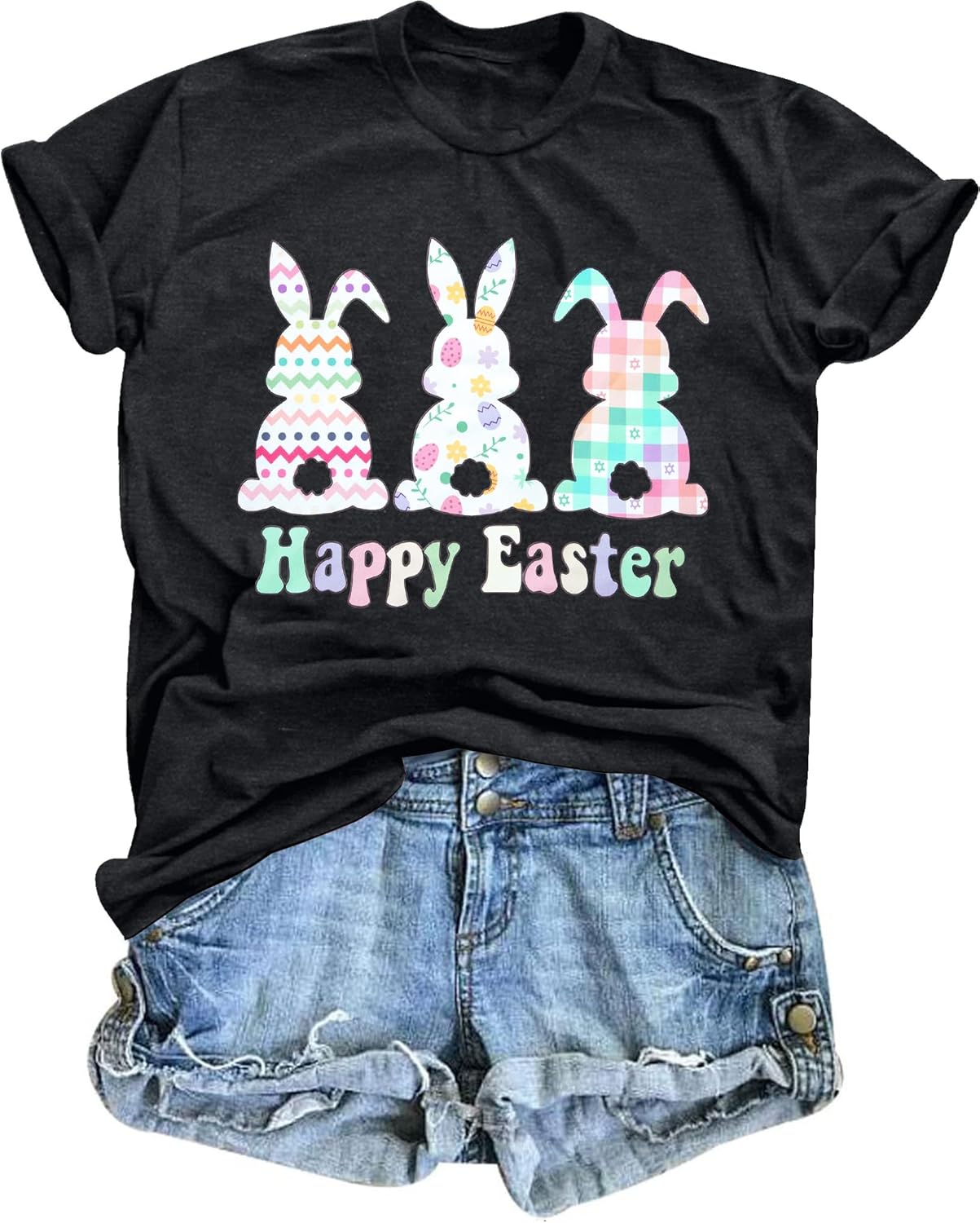 KIDDAD Easter Shirts for Women: Happy Easter Shirts Bunny Shirt Cute Rabbit Graphic Tshirt Casual Short Sleeve Tee Tops