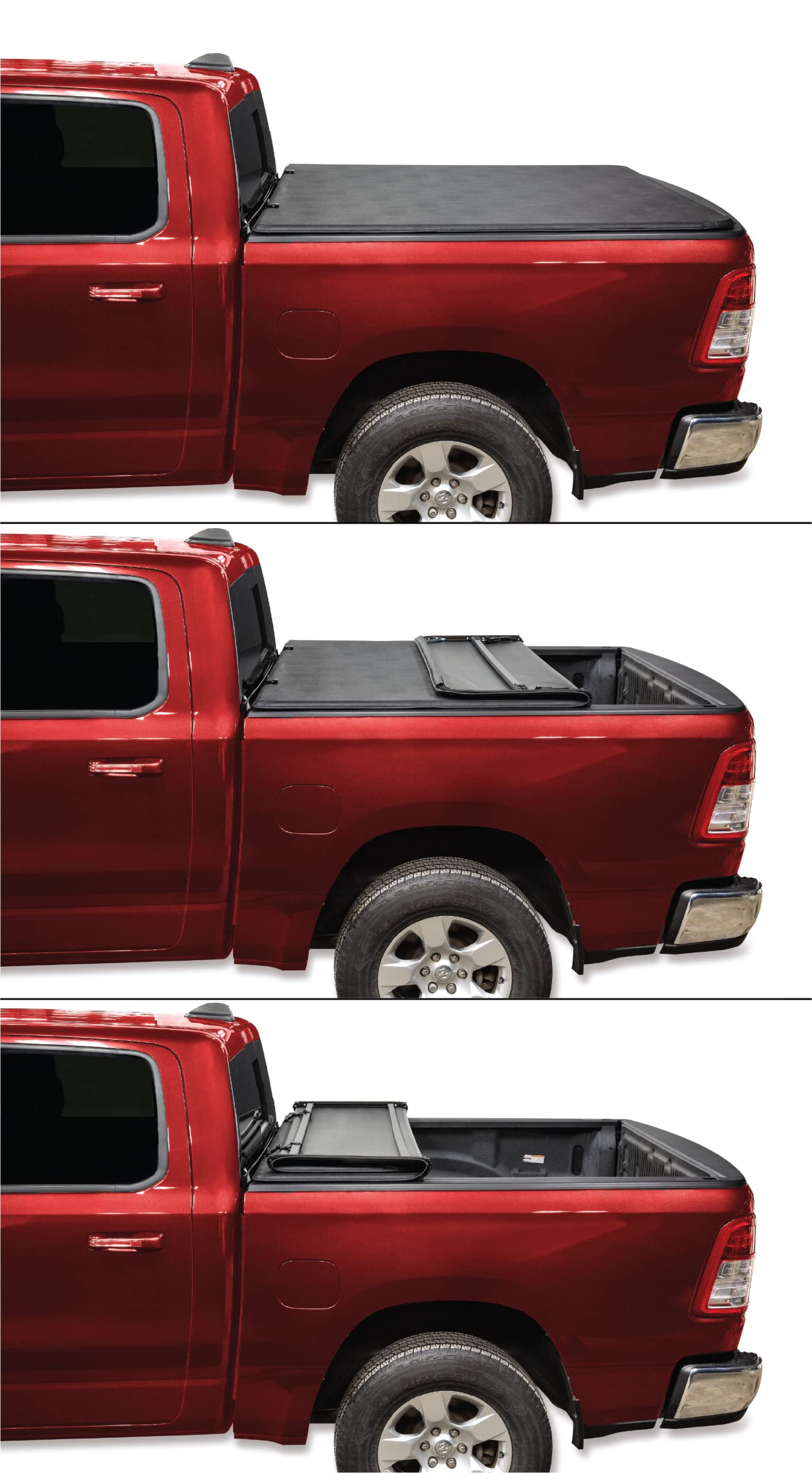 LEER FOLDITUP | Fits 2009-2018 Ram, 2019-2023 Heavy Duty, 2019 Classic with 6’4” Bed w/Out Rambox | Soft Tri-Fold Truck Bed Tonneau Cover | Easy Install | 4F137