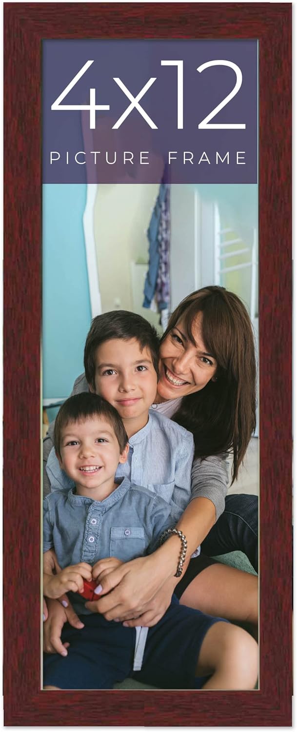 4x12 IN Frame Brown Solid Wood Picture Frame Width 0.75 Inches | Interior Frame Depth 0.5 Inches | Dark Wood Traditional Photo Frame Complete with UV Acrylic, Foam Board Backing & Hanging Hardware