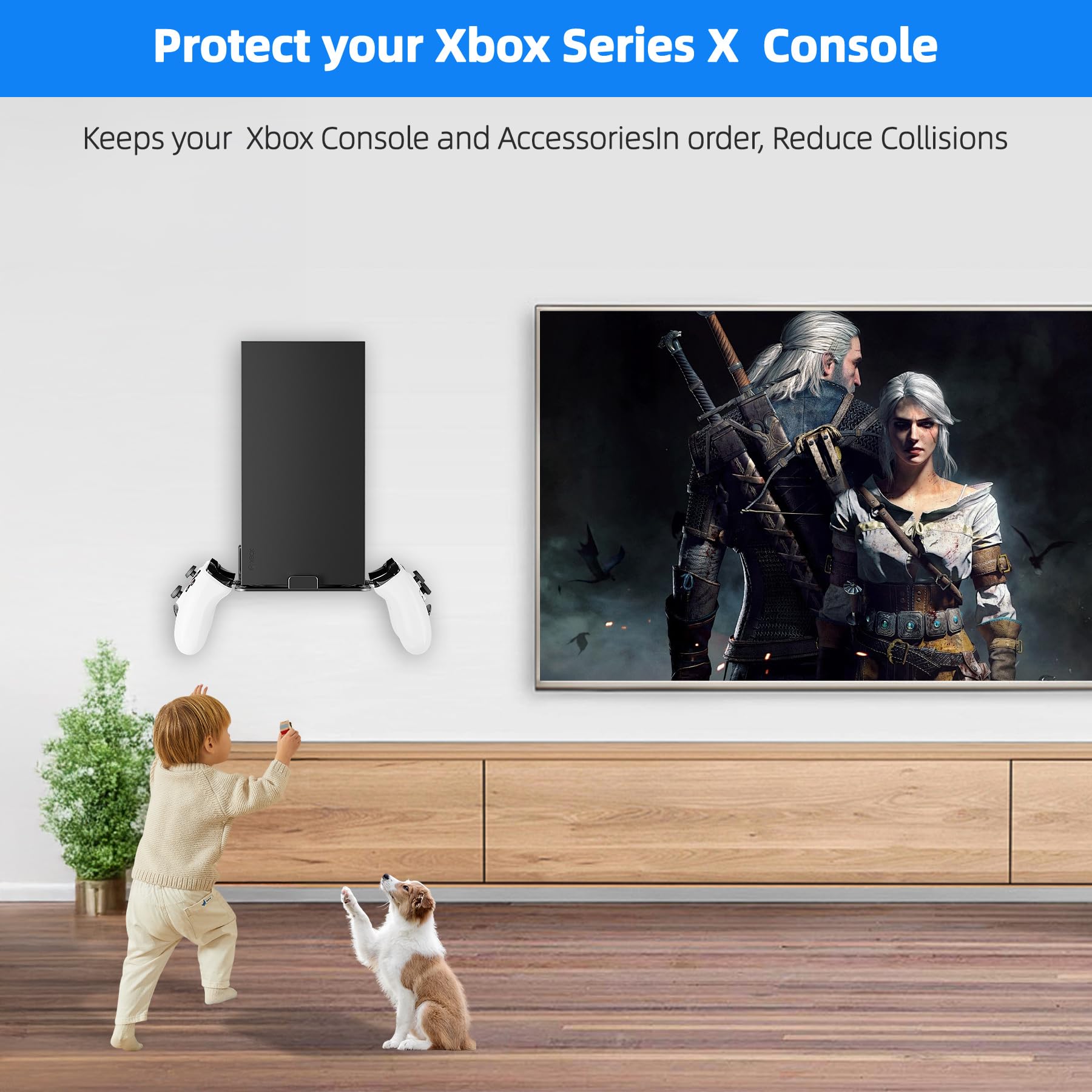 Support mural en alliage d'aluminium pour Xbox Series X Accessoires avec 2 supports de manette, étagère murale ventilée (noir)