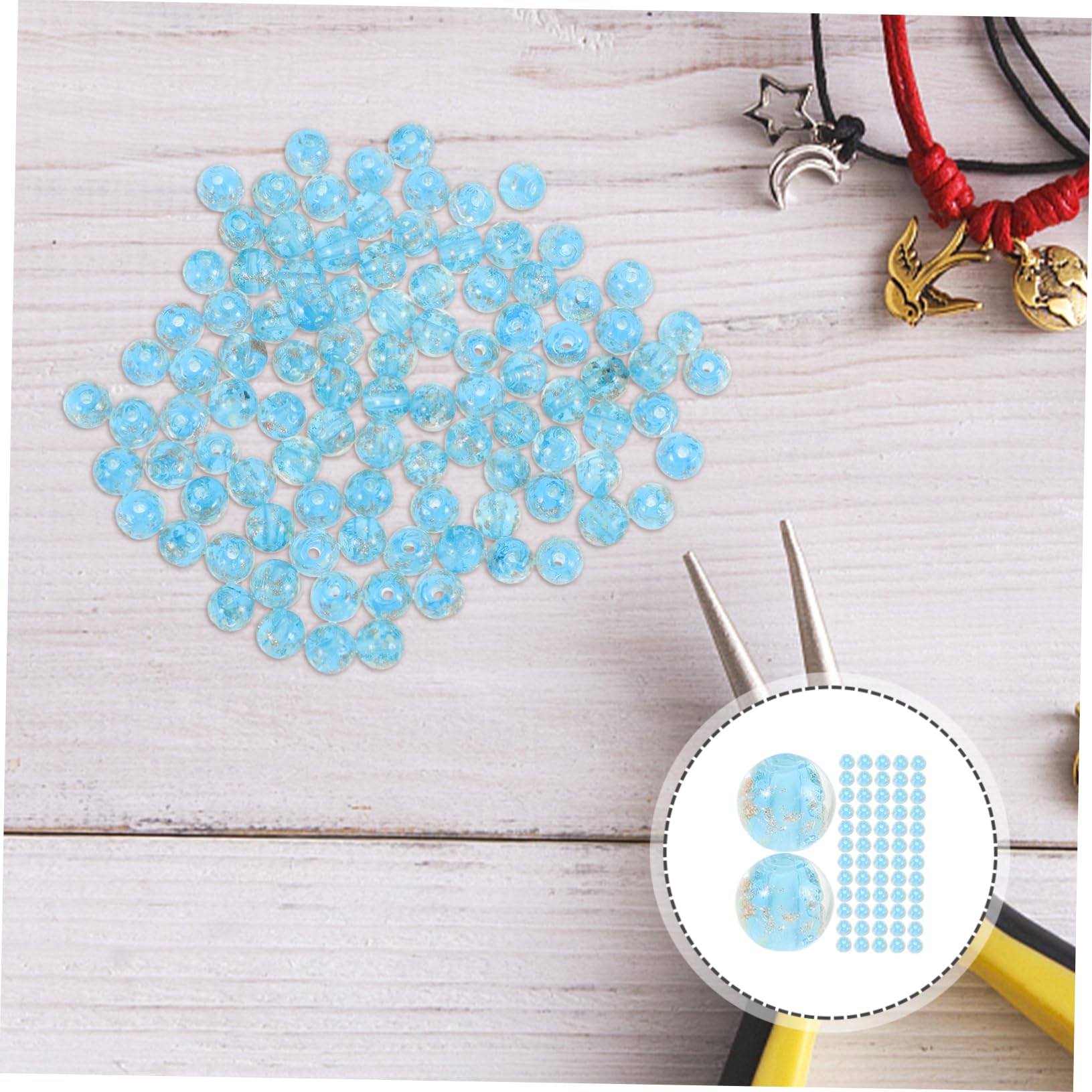 SHINEOFI 200 Piezas Cuentas Luminosas Azul Lago 100 Piezas Cuentas De 8 Mm Para Hacer Joyas (azul Lago 8 Mm) 100 Piezas Cuello Joyería Cuentas Sueltas Pulsera De Cuentas Sueltas Vidrio