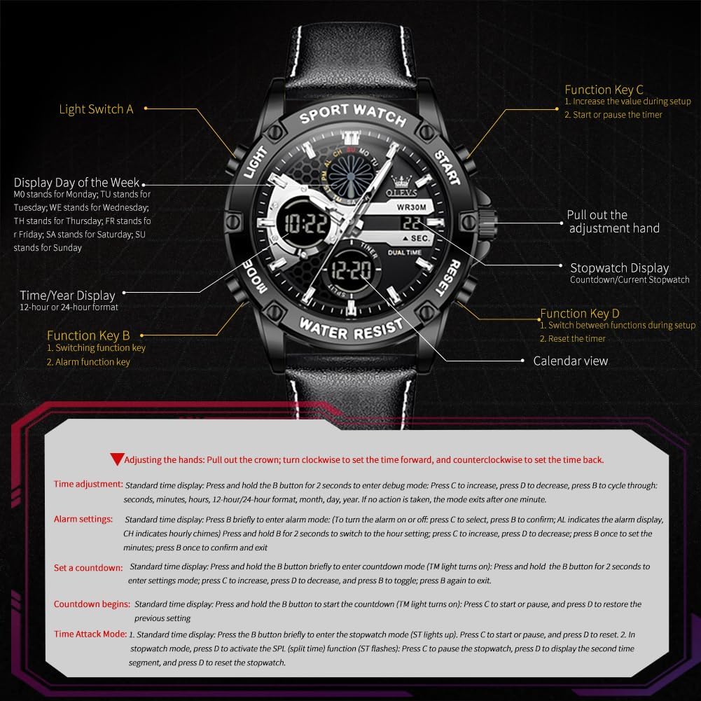 OLEVS Men Watches Fashion Date Gift Chronograph Watch for Men Large Business Digital Calendar Waterproof Mens Wrist Watch
