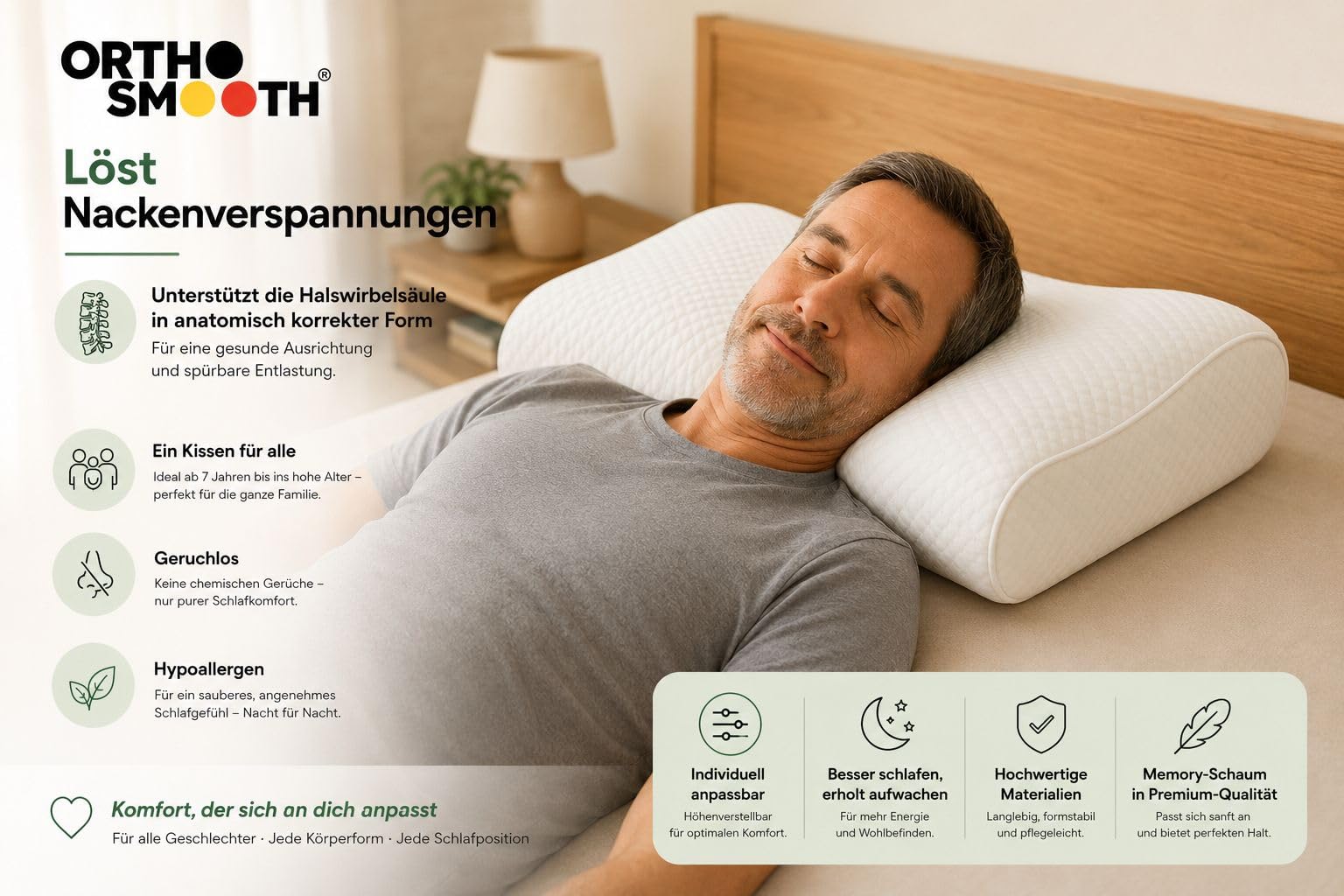 Cuscino in memory foam, 10 in 1, trasformabile, altezza regolabile da 4 a 18 cm, cuscino ergonomico per cervicale per tutte le posizioni di sonno